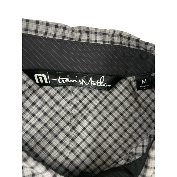 Travis Mathew Plaid Button Up Long Sleeve Mens Shirt Size M Black Grey - Picture 2 of 8